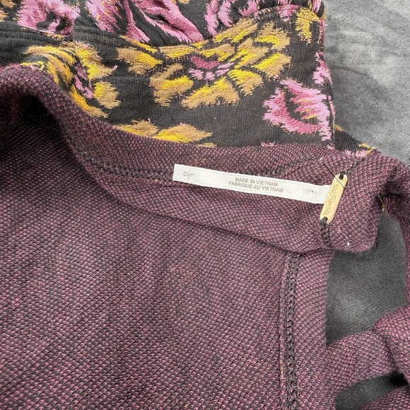 Free People Balloon Sleeve Keyhole Top Floral Embroidered Cotton Sz L - Picture 6 of 9